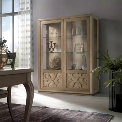 Vitrina de madera y vidrio, gabinete marrón, vitrina mueble de salón aparador nuevo.