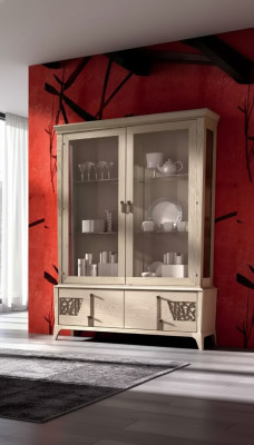 Vitrina de lujo con 2 puertas, armario de madera para la sala de estar, armarios de vidrio, muebles de diseño.