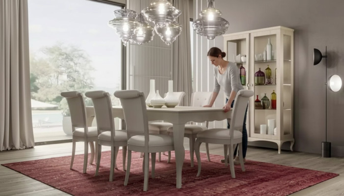 Mesa de comedor 6 sillas Vitrina Conjunto de comedor de 8 piezas Conjunto de sala de estar