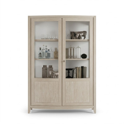 Vitrina de madera para la sala de estar, muebles de vidrio, armario beige, aparador nuevo.