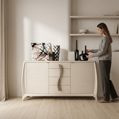Mueble de salón cómodas Armario clásico Crema Armario de madera nuevo