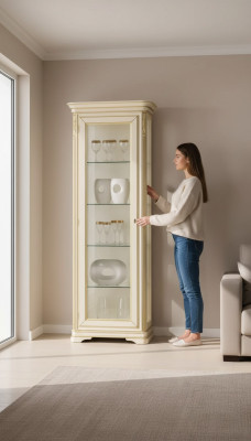 Vitrinas Sala de estar Beige Armarios Aparador Vitrina Armario Clásico