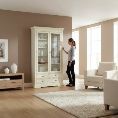 Armario vitrina de vidrio para salón mueble aparador de lujo de madera.