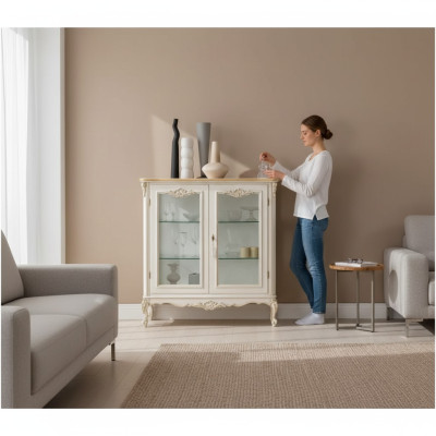 Armario de vidrio Vitrina de lujo Blanco Vitrina Muebles italianos clásicos
