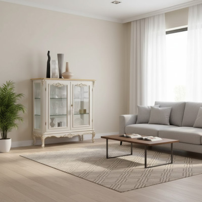 Armario de vidrio Vitrina de lujo Blanco Vitrina Muebles italianos clásicos