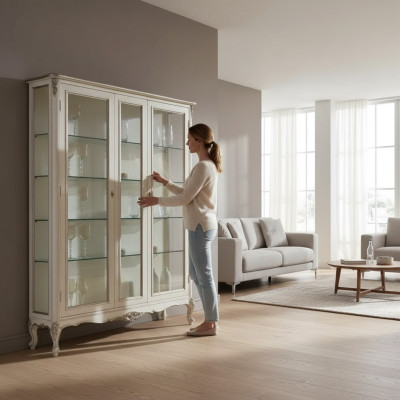 Vitrina de vidrio de 2 puertas, vitrinas de madera, armarios de sala de estar, muebles de diseño nuevos.