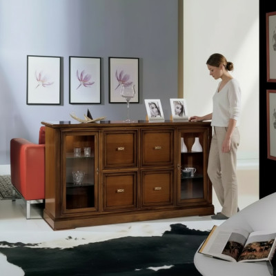 Aparador de sala de estar, armario de vidrio, vitrina, aparador de comedor, muebles de madera.