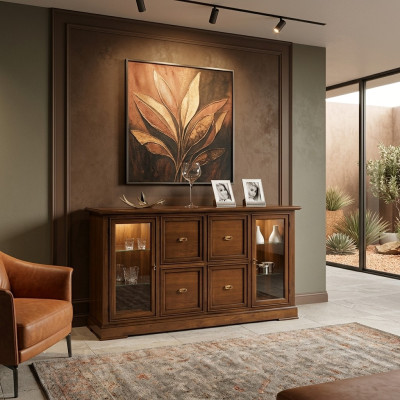 Aparador de sala de estar, armario de vidrio, vitrina, aparador de comedor, muebles de madera.