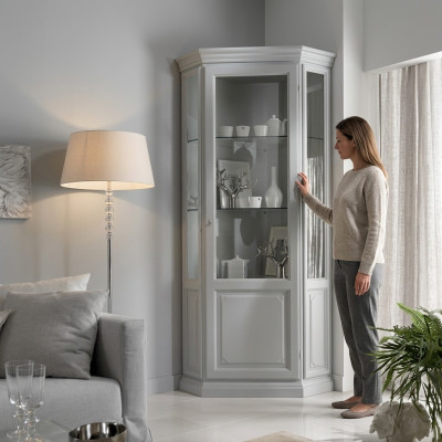 Eckvitrine armario blanco Vitrinas Sala de Estar Diseño Clásico Estante
