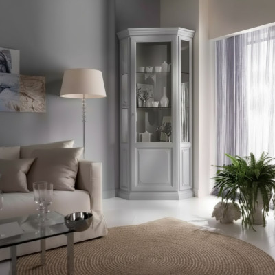Eckvitrine armario blanco Vitrinas Sala de Estar Diseño Clásico Estante