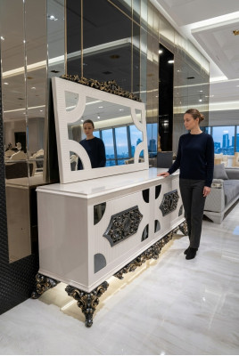 Cómoda elegante de alta calidad con espejo de aspecto elegante
