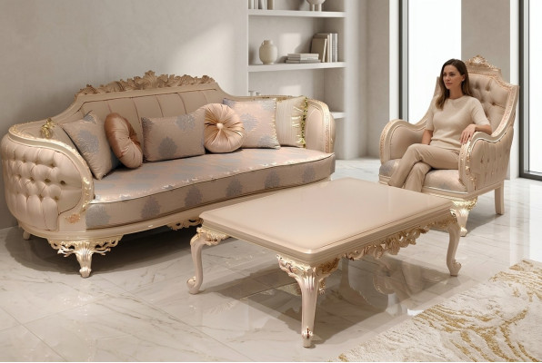 Exclusivo, acogedor, sala de estar, sofá de 3 plazas Moderno con diseño de 2 sillones.