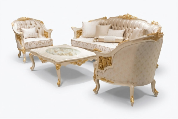 Moderno set de sofás de lujo, sofá de 3 plazas y silla de salón de 2 piezas.