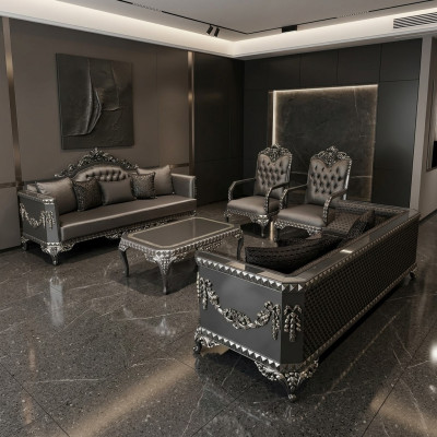 Diseño de muebles para la sala de estar, juego de sofás con 2 sofás, 2 sillones y mesa de centro.