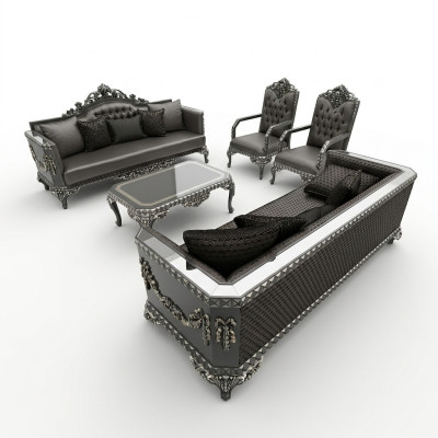Diseño de muebles para la sala de estar, juego de sofás con 2 sofás, 2 sillones y mesa de centro.