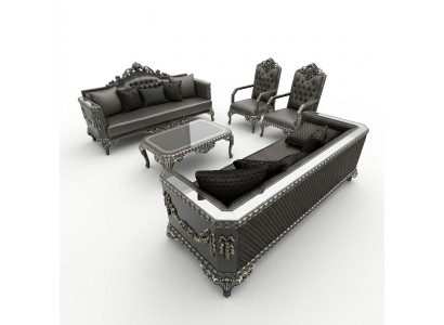 Diseño de muebles para la sala de estar, juego de sofás con 2 sofás, 2 sillones y mesa de centro.