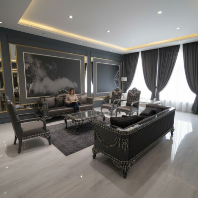 Conjunto de sofás cómodos para la sala de estar 3+1+1 y dos sillones de lujo nuevos en color marrón.