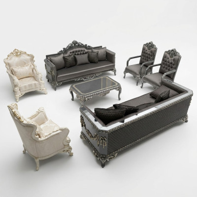 Conjunto de sofás cómodos para la sala de estar 3+1+1 y dos sillones de lujo nuevos en color marrón.