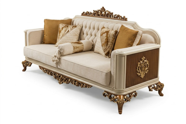 Lujo Sofá de 3 plazas Muebles de salón Sofá elegante de 3 plazas Textil beige