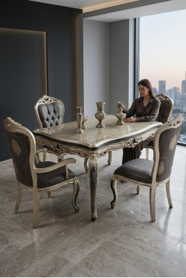 Muebles de comedor de diseño Mesa de comedor de madera Mesa Dorada Espacio para 6 personas