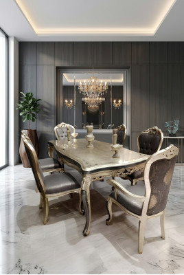 Muebles de comedor de diseño Mesa de comedor de madera Mesa Dorada Espacio para 6 personas