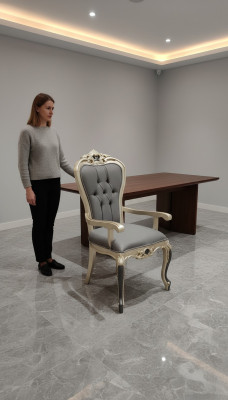 Silla exclusiva de comedor Chesterfield Silla acogedora Madera Textil Sillas de comedor