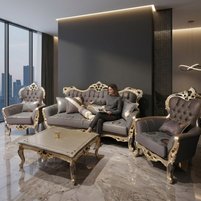 Conjunto de sala de estar Chesterfield elegante: sofá de 3 plazas + 2 butacas