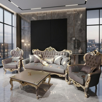 Conjunto de sala de estar Chesterfield elegante: sofá de 3 plazas + 2 butacas