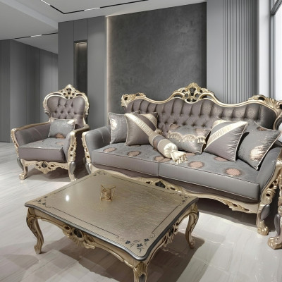 Sofá elegante con sillón conjunto de sofá gris Relax de 2 piezas muebles de salón