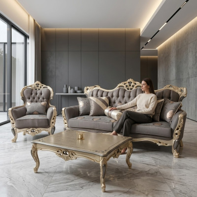 Muebles de salón de lujo, sillón de alta calidad, sillón gris nuevo, relajante.
