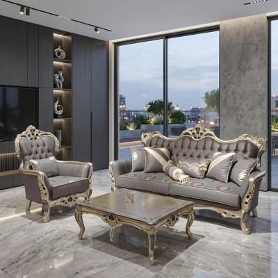 Muebles de salón de lujo, sillón de alta calidad, sillón gris nuevo, relajante.