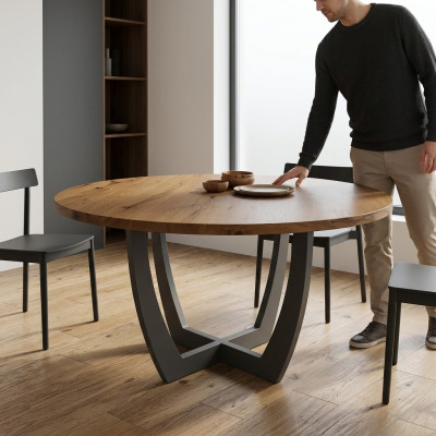 Mesa de comedor redonda de madera mesa de cocina redonda mesas de comedor estilo moderno marrón 140 cm