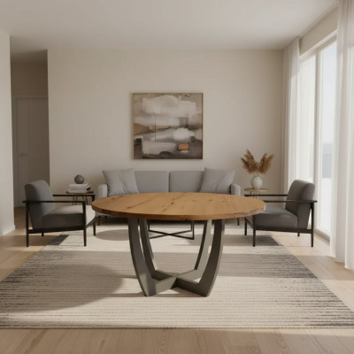 Mesa de comedor redonda de madera mesa de cocina redonda mesas de comedor estilo moderno marrón 140 cm