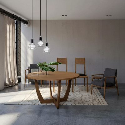 Mesa de comedor redonda de madera, mesa de cocina redonda de nuevo estilo moderno marrón de 140 cm.