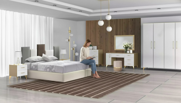 Dormitorio conjunto cama 2x mesita de noche cómoda 7 piezas diseño de lujo
