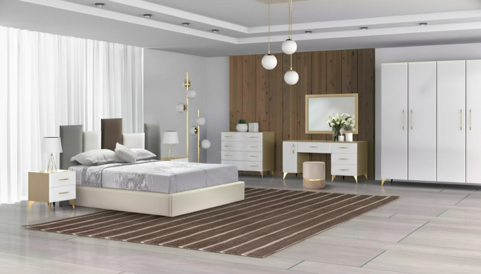 Dormitorio conjunto cama 2x mesita de noche cómoda 7 piezas diseño de lujo