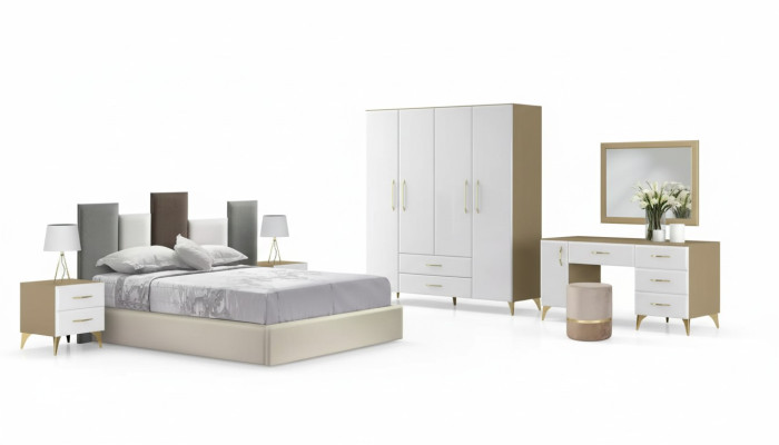 Dormitorio conjunto cama 2x mesita de noche cómoda 7 piezas diseño de lujo