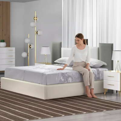 Dormitorio conjunto Cama 2x mesita de noche Madera blanca completa Moderno 3 piezas