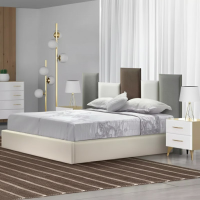 Dormitorio conjunto Cama 2x mesita de noche Madera blanca completa Moderno 3 piezas