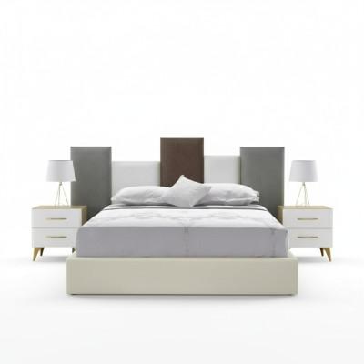 Dormitorio conjunto Cama 2x mesita de noche Madera blanca completa Moderno 3 piezas
