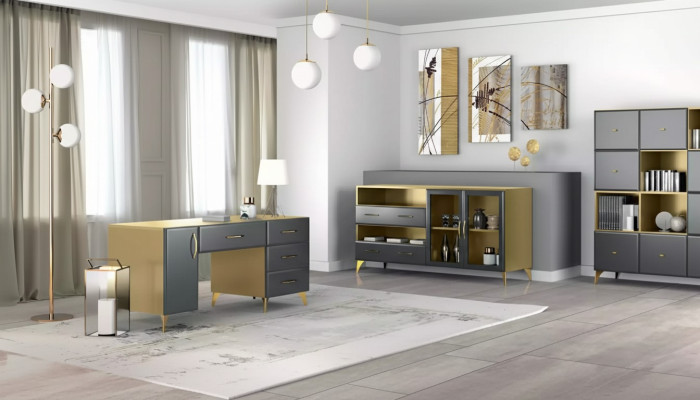 Conjunto de sala de estar Escritorio Aparador Estantería 3 piezas. Mesa Muebles Madera