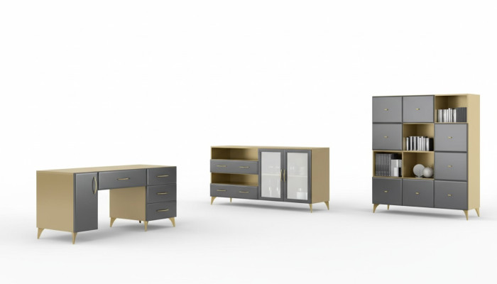 Conjunto de sala de estar Escritorio Aparador Estantería 3 piezas. Mesa Muebles Madera