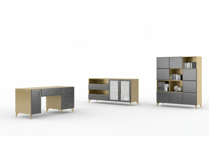Conjunto de sala de estar Escritorio Aparador Estantería 3 piezas. Mesa Muebles Madera
