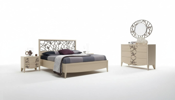Juego de dormitorio completo con cama, 2 mesitas de noche y cómoda, 5 piezas, nuevo, color beige.