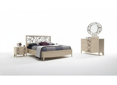 Juego de dormitorio completo con cama, 2 mesitas de noche y cómoda, 5 piezas, nuevo, color beige.