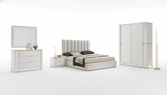 Cama 2x Mesitas de noche Cómoda Conjunto de dormitorio de 6 piezas Diseño Lujo nuevo