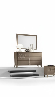 Cómoda Espejo Nuevo Lujo Juego completo de dormitorio Aparador marrón 2 piezas