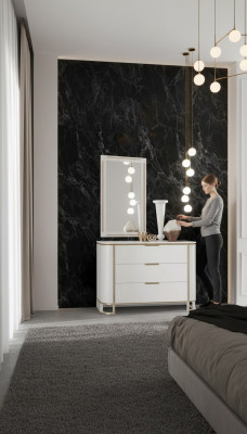 Dormitorio conjunto cómoda espejo Nuevo Lujo Completo nuevo Blanco 2 piezas.