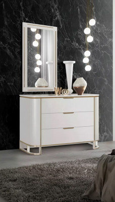 Dormitorio conjunto cómoda espejo Nuevo Lujo Completo nuevo Blanco 2 piezas.