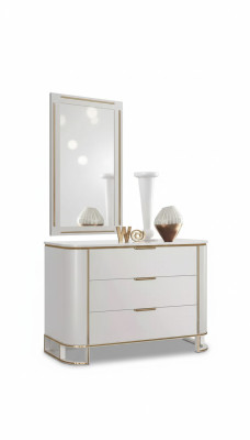 Dormitorio conjunto cómoda espejo Nuevo Lujo Completo nuevo Blanco 2 piezas.